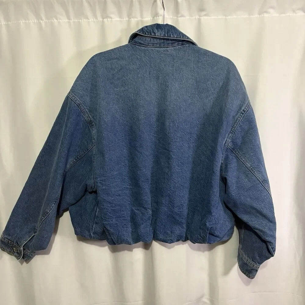 Maje Women’s Denim Bubble Hem Jacket Size 2 (US M) Blue Jean Zip Up NWT